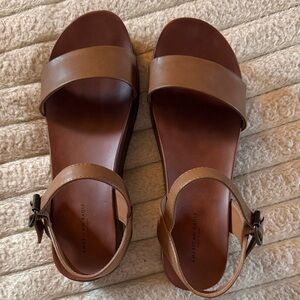 AE Brown Double Strap Platform Wedge Sandals